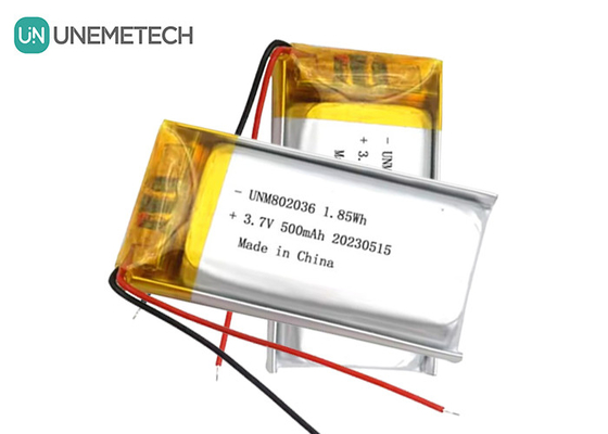 UNEMETECH 3.7V 리?? 이온 폴리머 배터리 500mAh 리?? 폴리머 배터리 802036 1.85Wh 리포 배터리