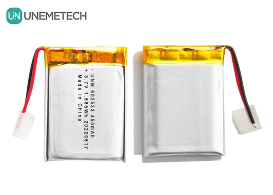 재충전 가능한 3.7V 450mAh 602533 심 사이클 리포 배터리 스마트 시계